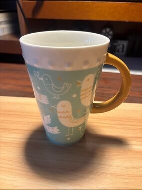 Hallmark Aqua Bird Pattern Mug with Gold Handle